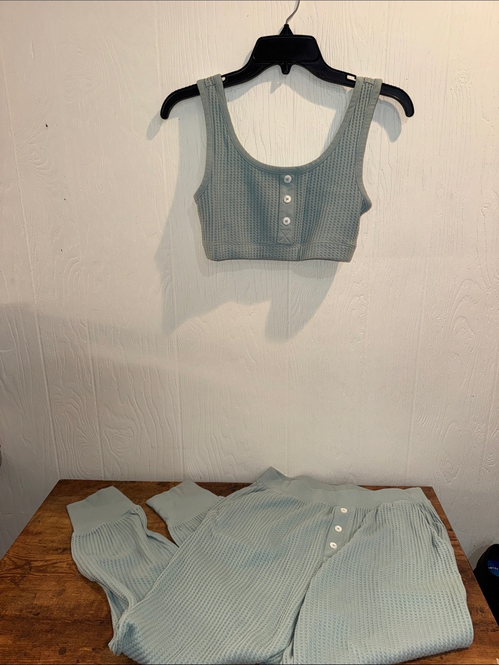 Sage Waffle Knit Crop Tank and Jogger Set